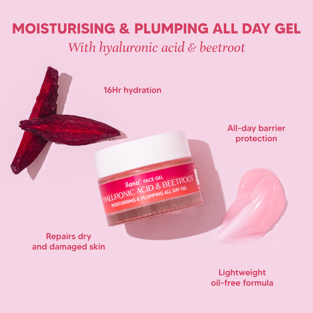 Ilana - Hydrating and nourishing all-day gel with Hyaluronic Acid & Beetroot - For mousturised and plump skin - 50gms