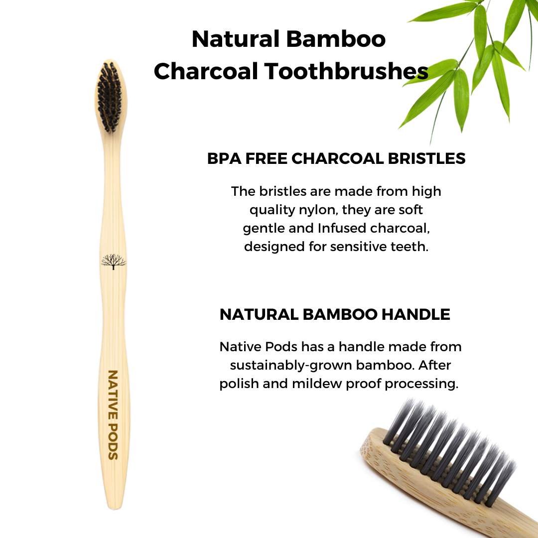 Native Pods Bamboo Toothbrush & Tongue-Cleaner | Charcoal Activated | Soft Bristles
