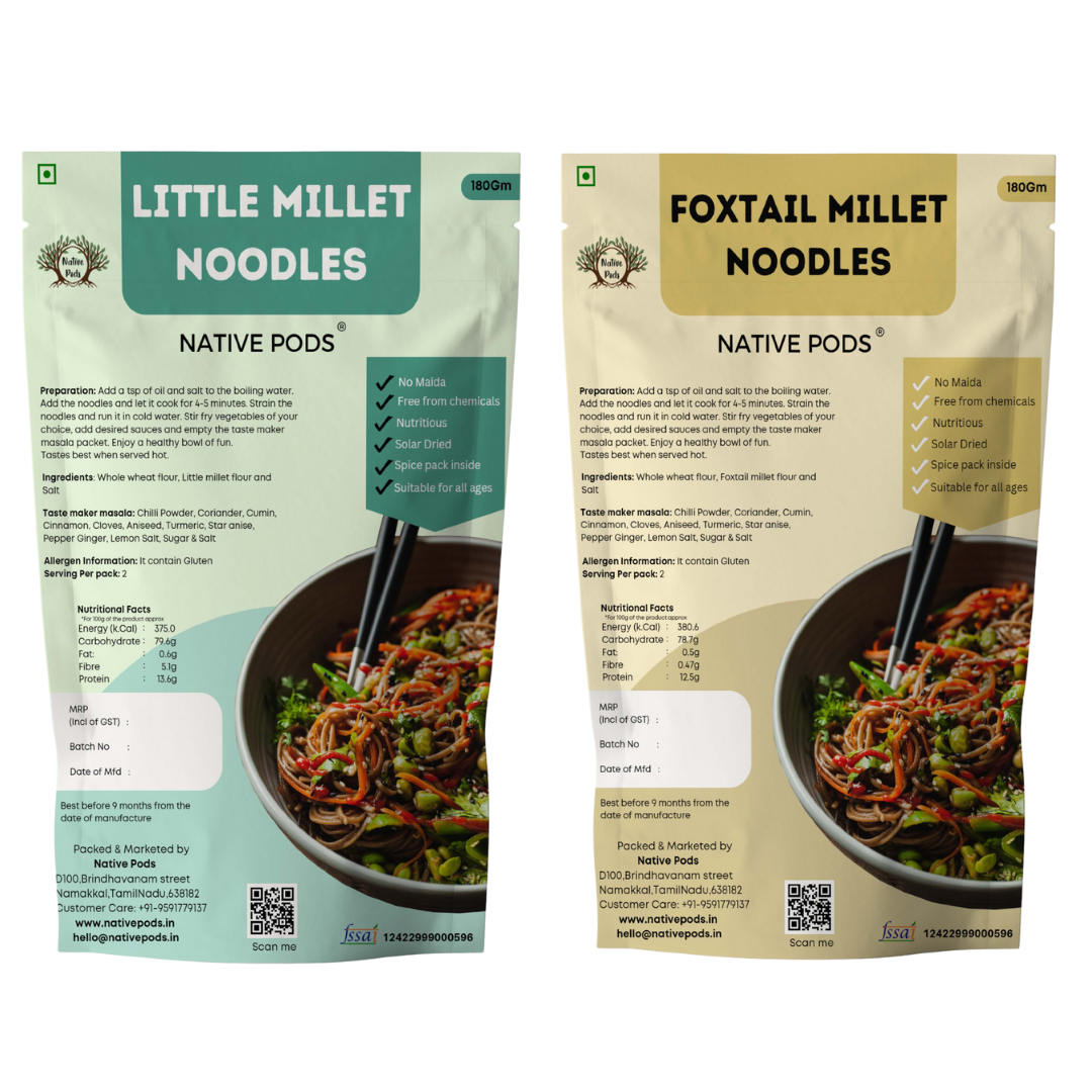 Native Pods Millet Noodles | Not Fried | No MSG | Pack of 2 | 180g X 2 | Foxtail + Little millet