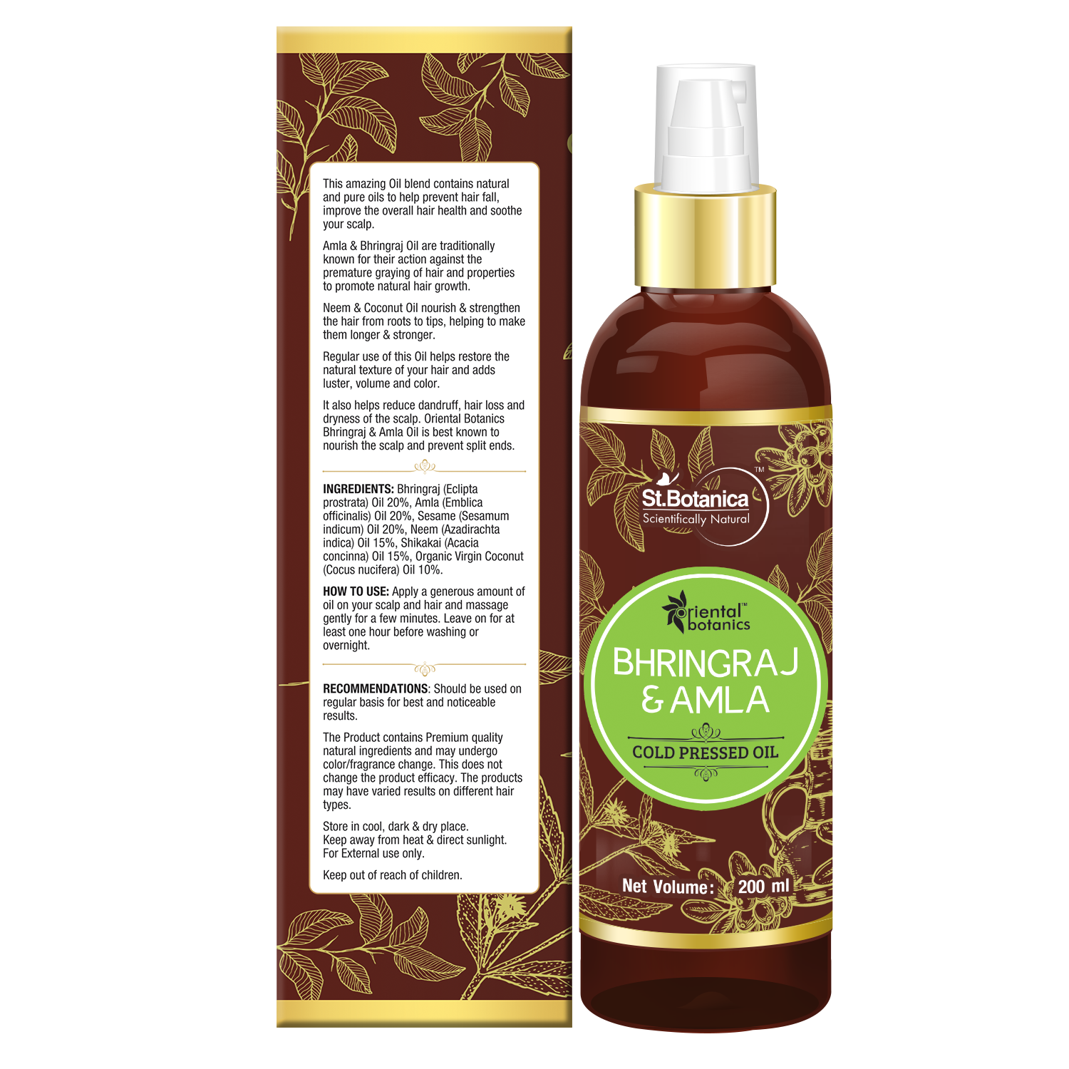 Oriental Botanics Bhringraj & Amla Oil For Hair - No Mineral Oil, Silicon or Paraben, 200 ml (ORBOT15)