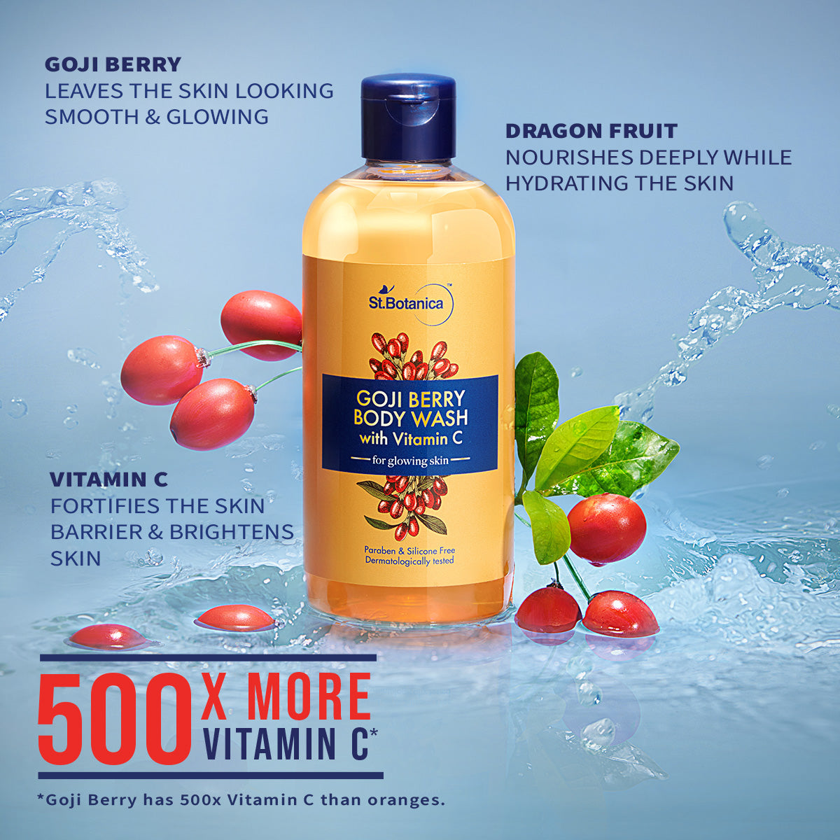 St.Botanica Goji Berry Body Wash, 300ml with Antioxidant-Rich Goji Berry, Vitamin C & Dragonfruit | For Even-toned & Bright Skin | Paraben Free, Cruelty Free & Vegan