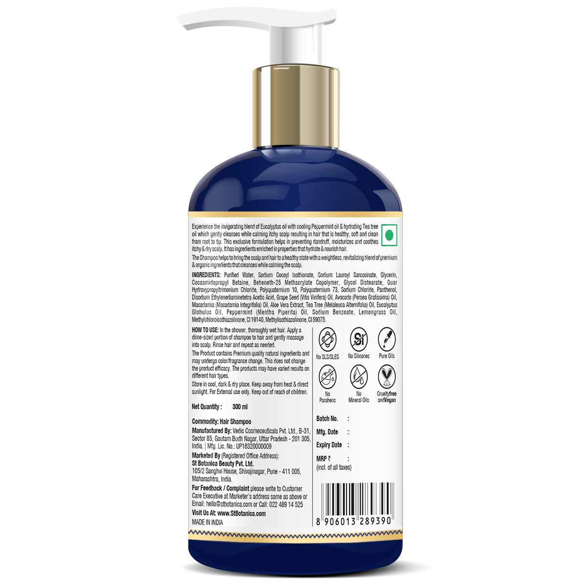 St.Botanica Eucalyptus & Tea Tree Oil Hair Repair Shampoo - 300ml - No SLS/Sulphate, No Parabens, No Silicon