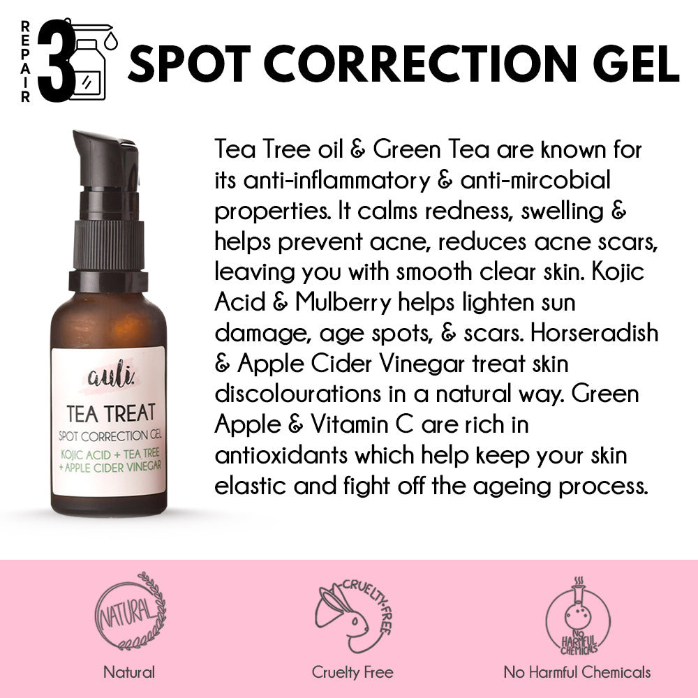 Auli Spot Correction Gel | Tea Treat | Kojic Acid and Tea Tree Oil | For all skin types | 30ml