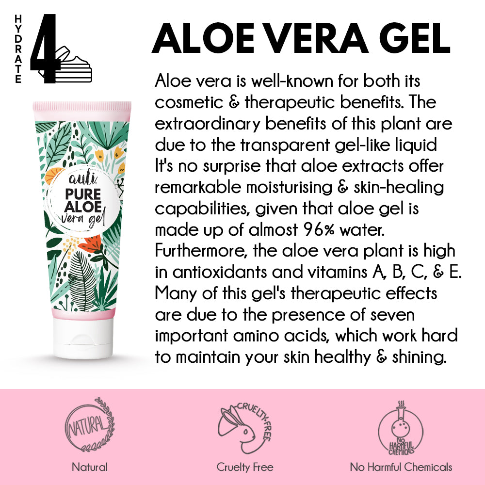 Auli Pure Aloe Vera Gel for hydrated and balanced skin for all skin types, helps minimise breakouts and dryness - 100GM