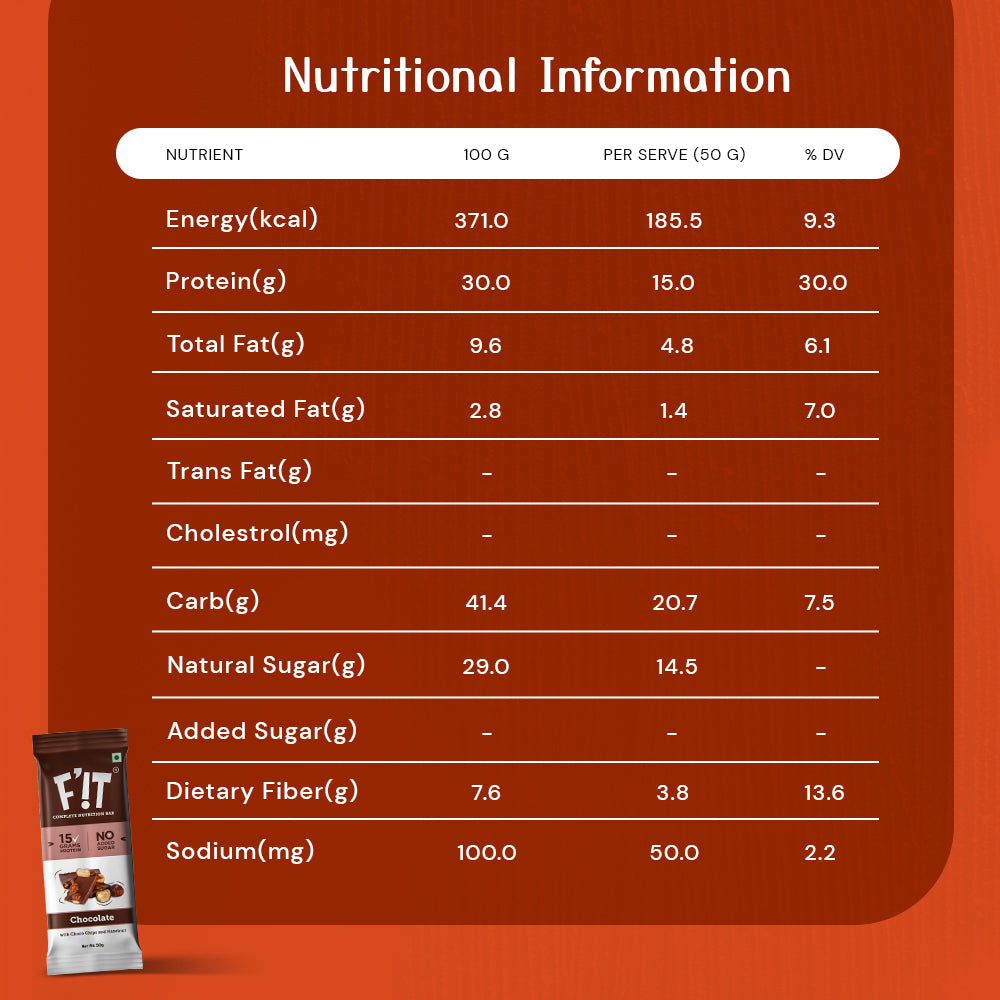FiT Nutrition 15g Whey Protein Bar | Chocolate with Hazelnut | Pack of 6 x 50g