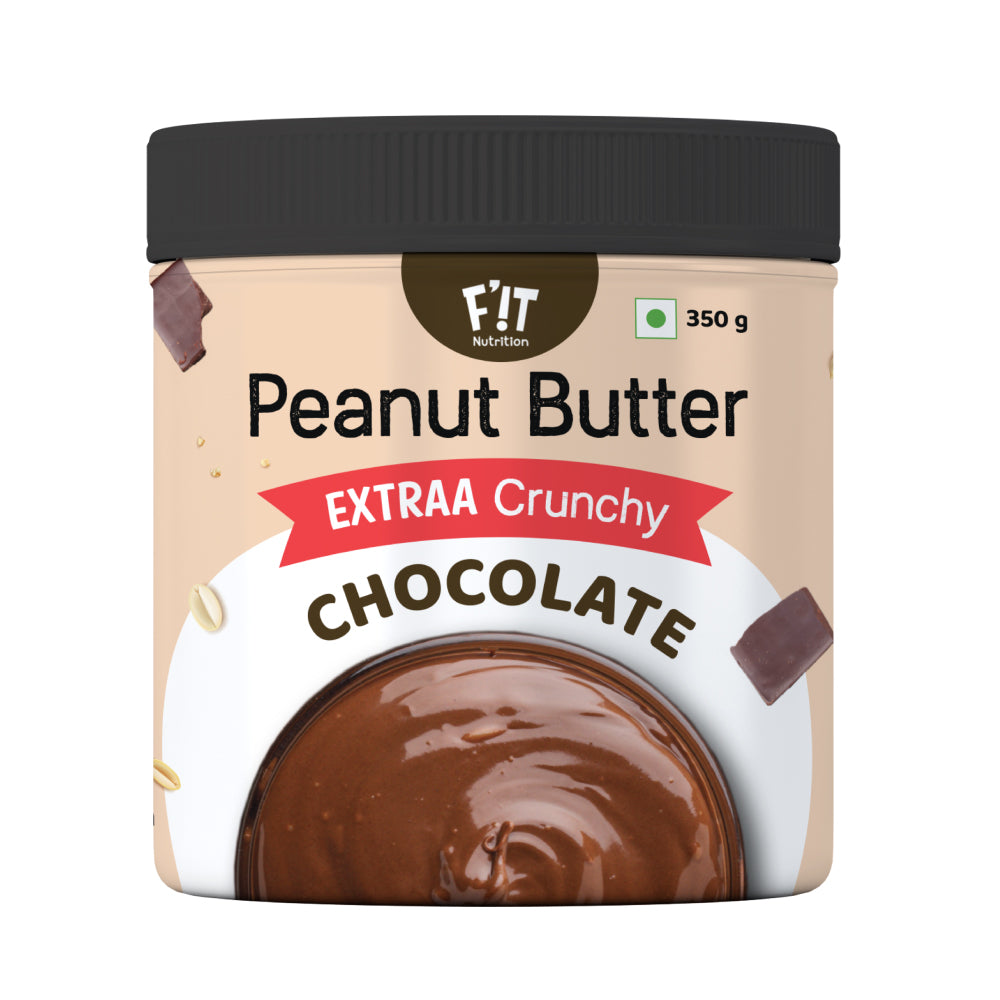 FiT Nutrition Chocolate Peanut Butter | EXTRAA Crunchy | High Protein, Vegan, Gluten Free | 350g