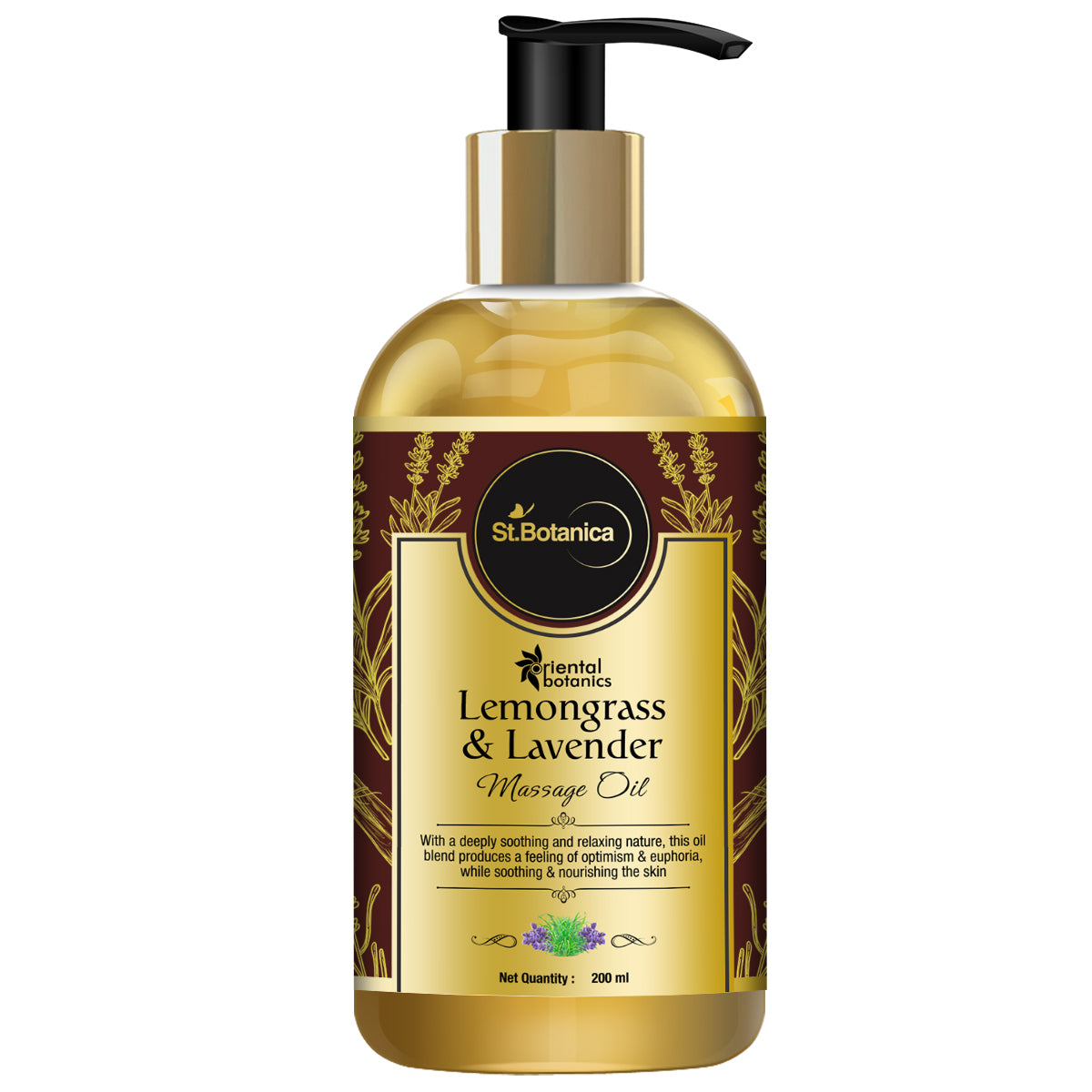 Oriental Botanics Body Massage Oil, Lemongrass and Lavender, No Mineral Oil, 200 ml (ORBOT12)