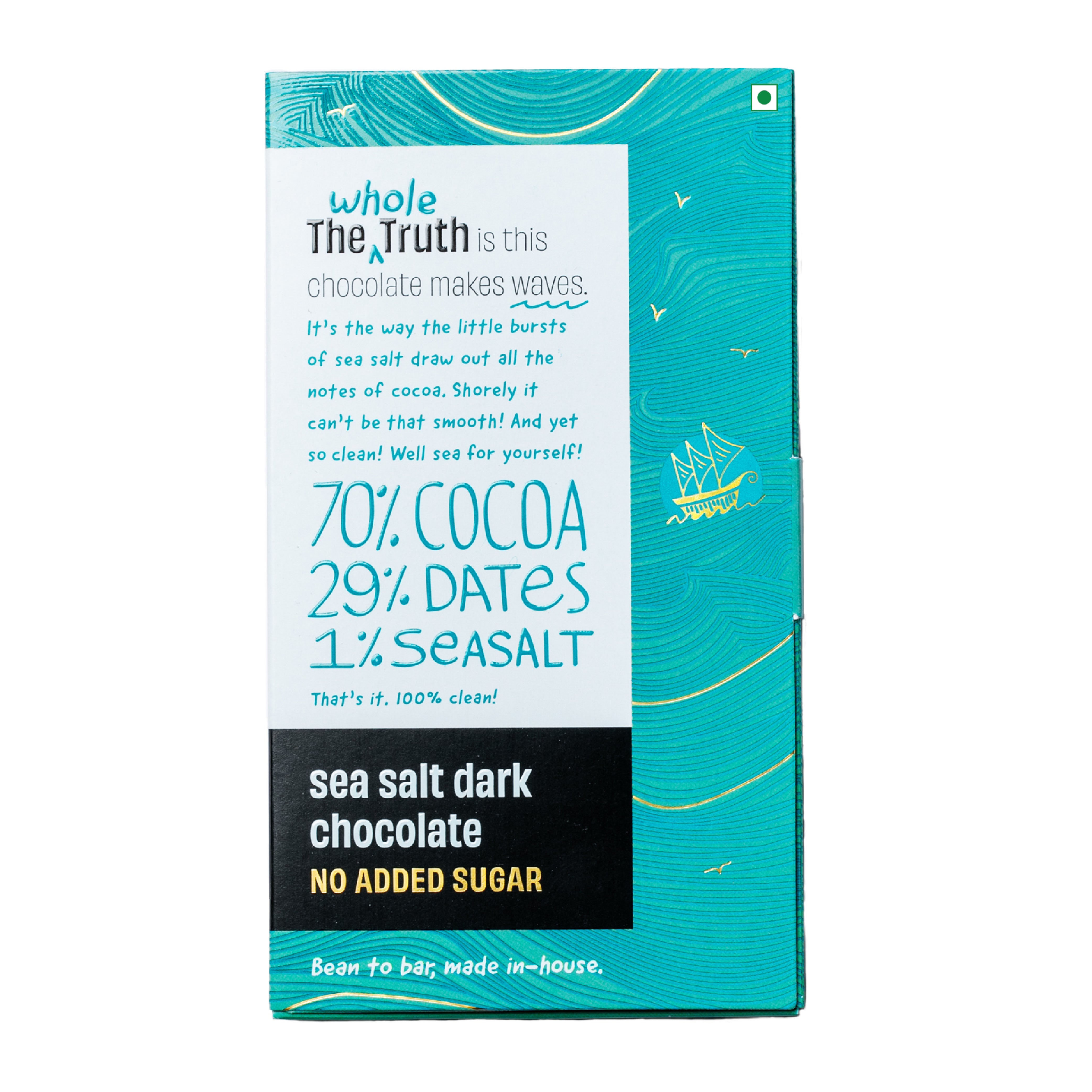 The Whole Truth Dark Chocolate - Sea Salt | Pack of 3 x80g | No Added Sugar | Sweetened Only with Dates | 79% Cocoa, 29% Dates, 1% Sea Salt | No Artificial Flavours | Portion Controlled | 100% Vegetarian