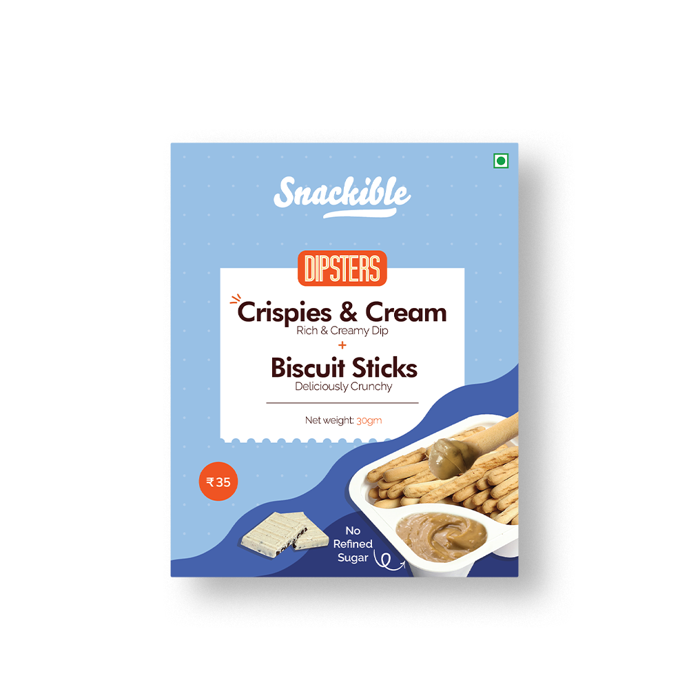Snackible Dipsters Crispies & Cream Dip with Biscuit Sticks (Pack of 12) | 30g each