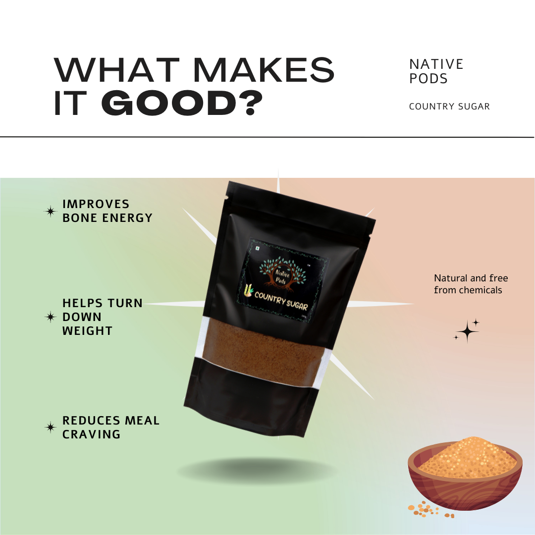 Native Pods Jaggery Powder | Country Sugar / Nattu Sakkarai | White Sugar Subtitute