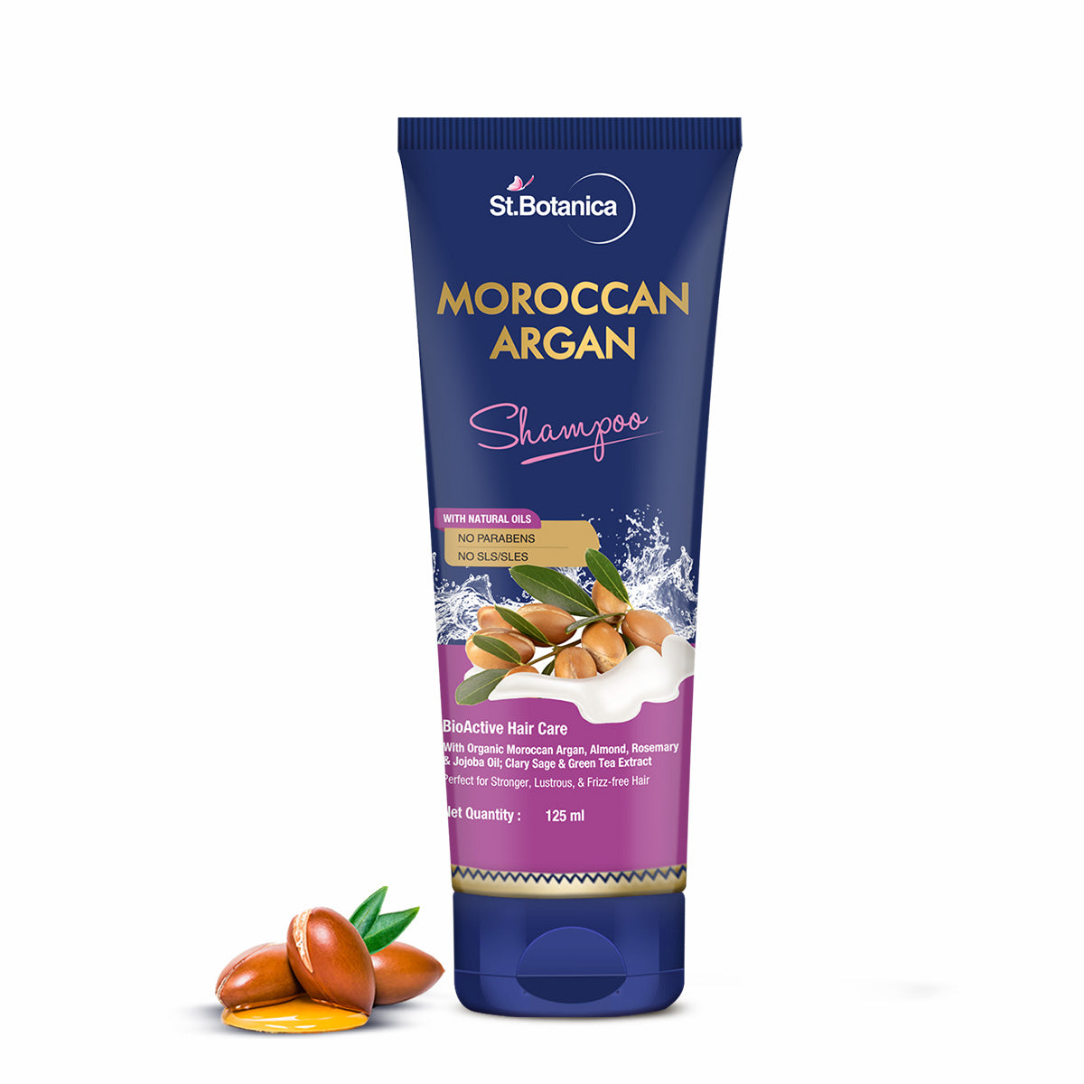St.Botanica Moroccan Argan Hair Shampoo, 125ml with Moroccan Argan Oil to Nourish Dull & Dry Hair | Cruelty Free & Vegan | Paraben Free | No SLS/SLES