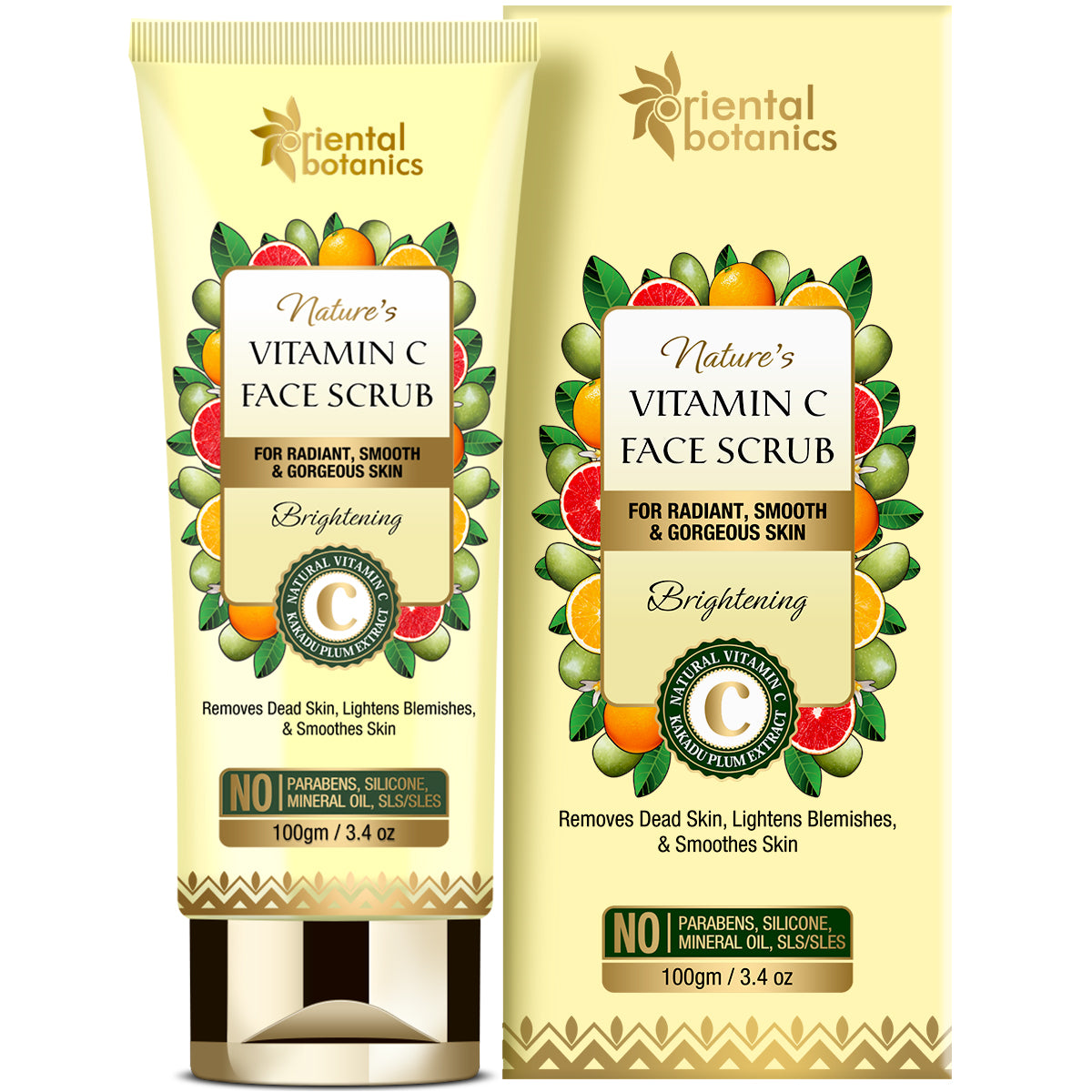 Oriental Botanics Nature's Vitamin C Brightening Face Scrub - With Kakadu Plum - For Radiant, Smooth and Gorgeous Skin - No Parabens, Silicone, Mineral Oils, 100 g