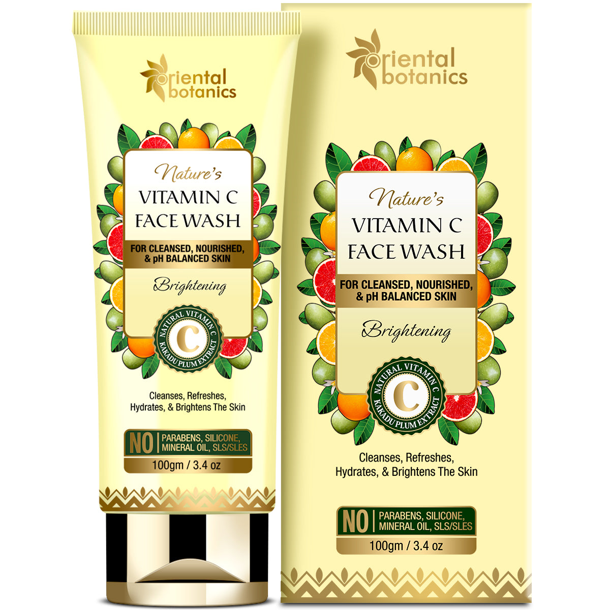 Oriental Botanics Nature's Vitamin C Brightening Face Wash - With Kakadu Plum - For Cleansed, Nourished and Ph Balanced Skin - No Parabens, Silicone, Mineral Oils, 100 g