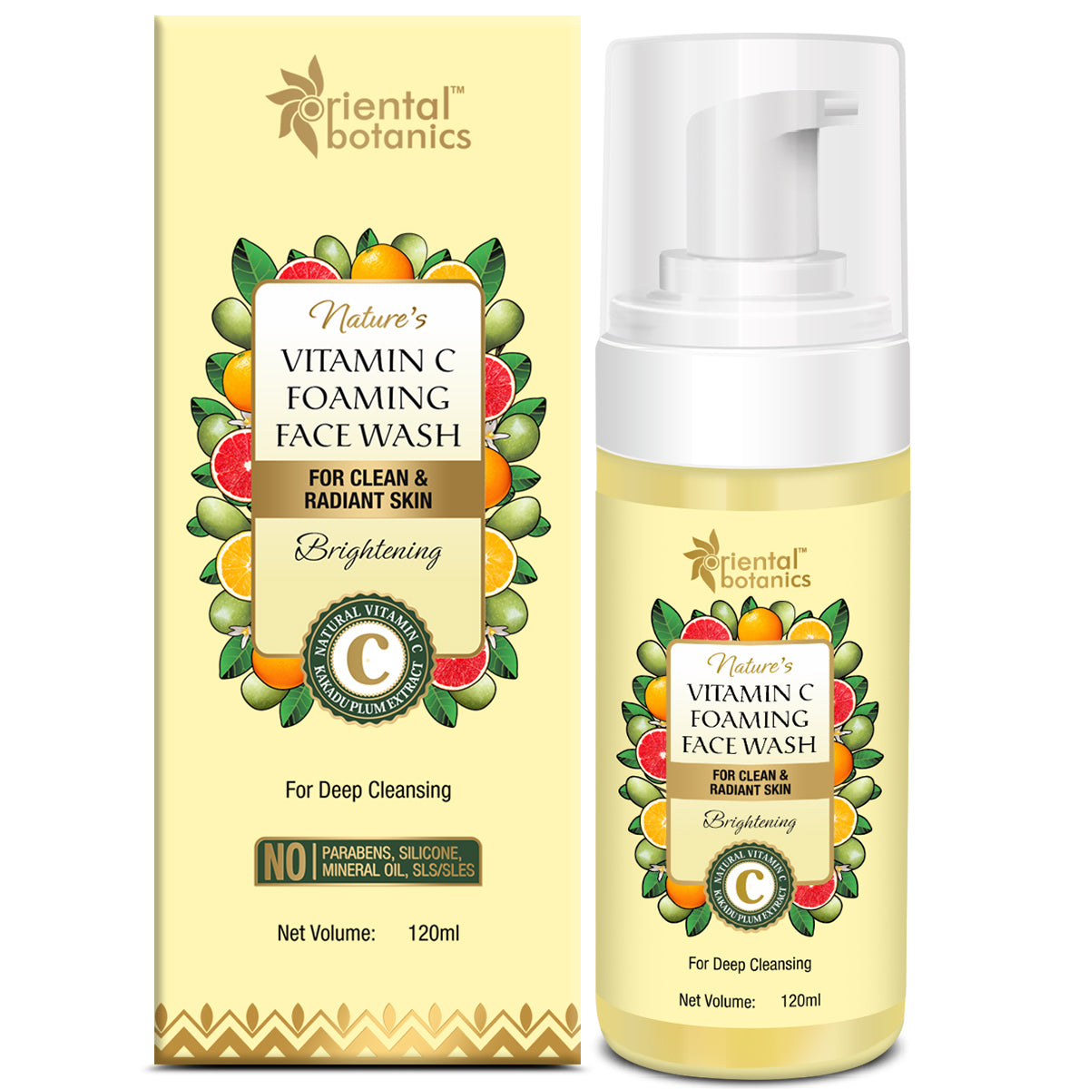 Oriental Botanics Nature's Vitamin C Foaming Face Wash, No SLS, Paraben, For Deep Cleansing 120ml