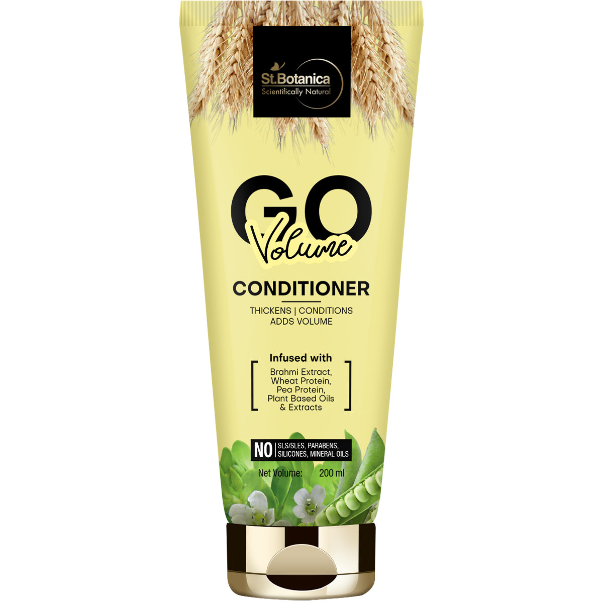 St.Botanica GO Volume Hair Conditioner - With Brahmi Extract, Wheat Protein, Pea Protein, No SLS / Sulphate, Paraben, Silicones, Colors, 200 ml