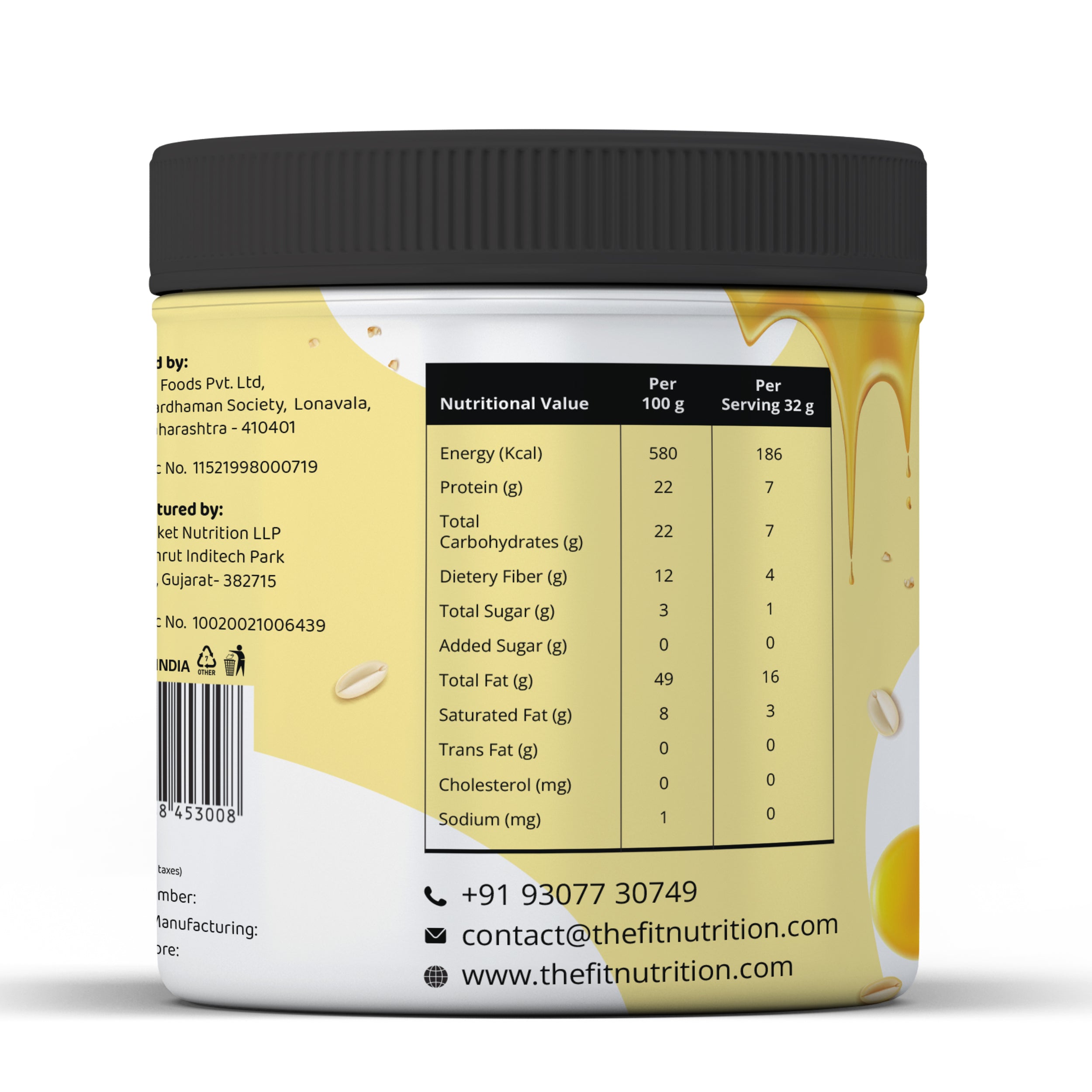 FiT Nutrition Honey Peanut Butter | EXTRAA Crunchy | No Salt | High Protein | Gluten Free | 350g