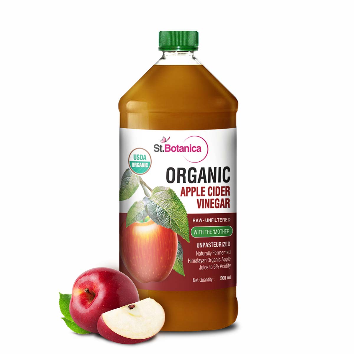 St.Botanica Usda Organic Apple Cider Vinegar - Raw, Unfiltered With Mother Vinegar - 500Ml