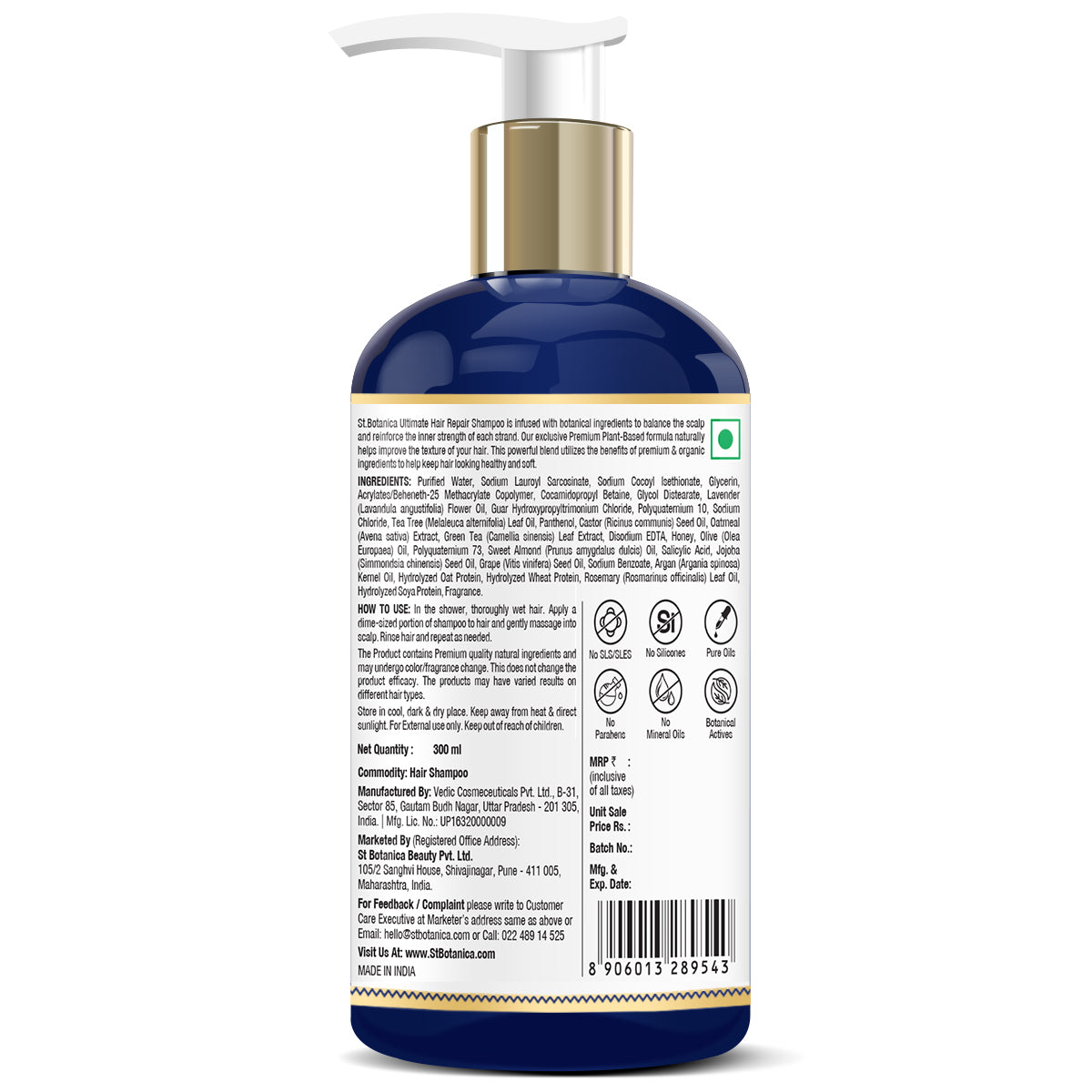 St.Botanica Ultimate Hair Repair Shampoo, No Sls/Sulphate, Paraben or Silicon - With Vitamin B3, B5, Organic Argan Oil, Almond Oil, Saw Palmetto, Coconut Oil, 300 ml