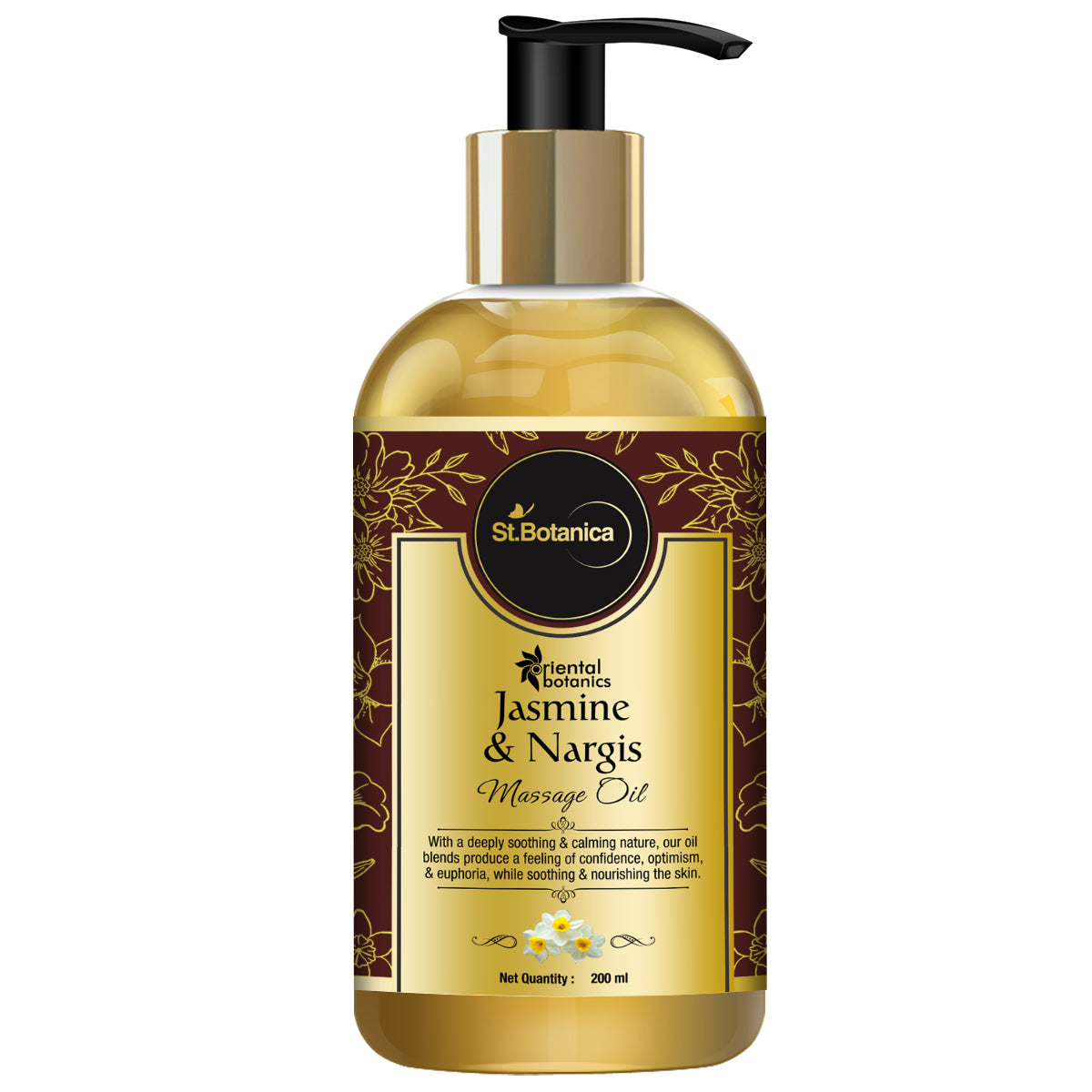 Oriental Botanics Jasmine and Nargis Body Massage Oil - No Mineral Oil, 200 ml (ORBOT11)