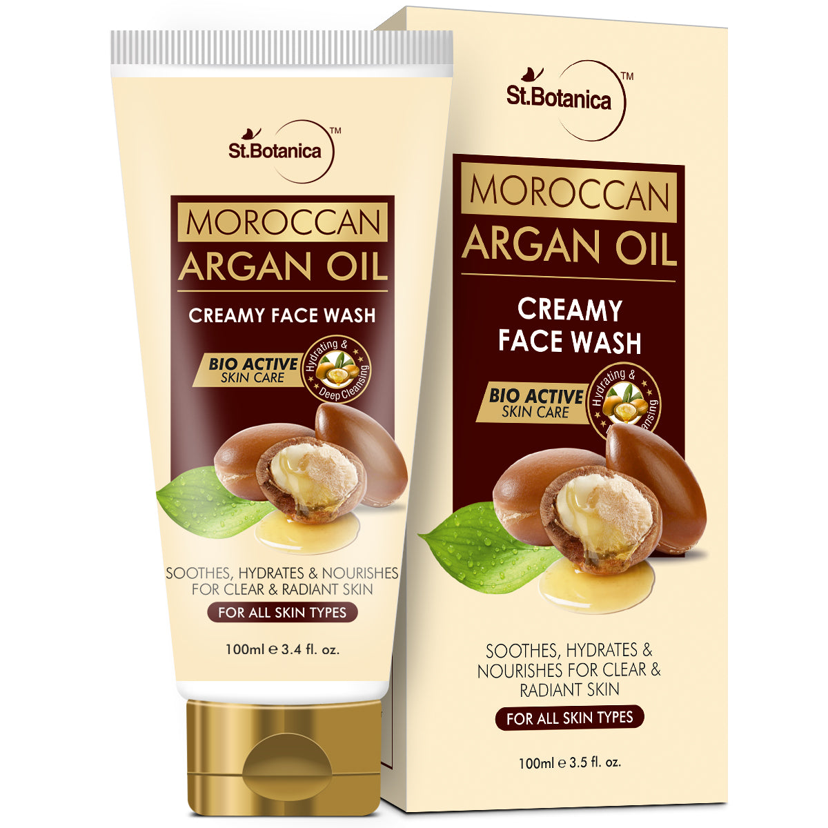 St.Botanica Moroccan Argan Oil Creamy Face Wash - Soothes, Hydrates, Nourishes For Clear & Radiant Skin - No Parabens, Sulphate, Silicones, 100 ml (STBOT554)
