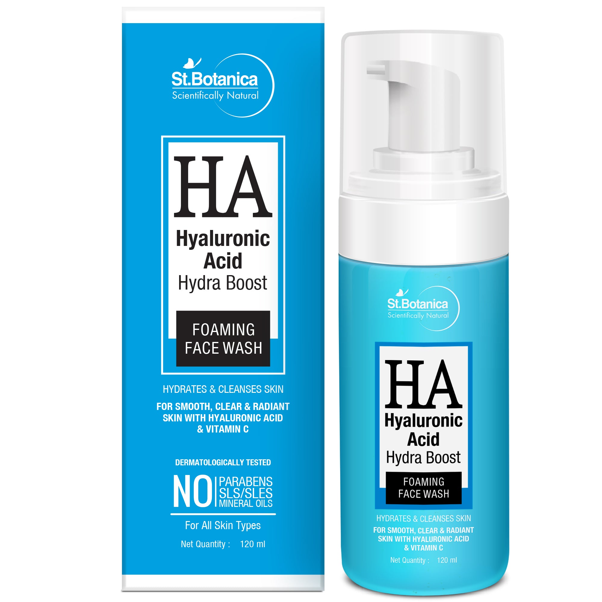 St.Botanica Hyaluronic Acid Hydra Boost Foaming Face Wash - No Parabens, Sulphate, Silicones, 120 ml (STBOT561)