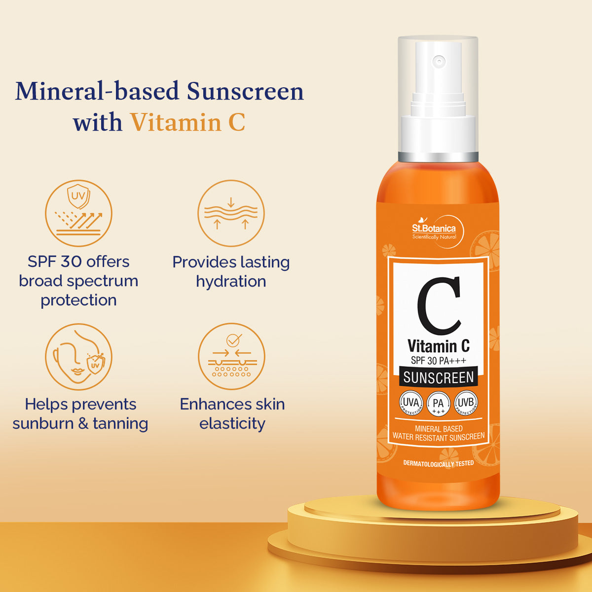 St.Botanica Vitamin C SPF 30 Pa+++ Sunscreen Oil Mineral Based and Water Resistant, UVA and UVB Protection, 120 ml