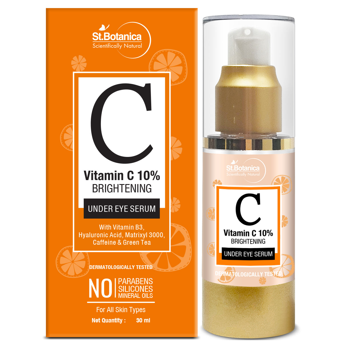 St.Botanica Vitamin C 10% Brightening Under Eye Serum, Face Serum With Vitamin C, E, B3, Hyaluronic Acid, Caffeine and Green Tea, 30 ml