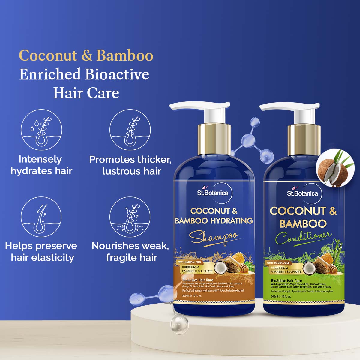 St.Botanica Coconut Oil & Bamboo Hair Strengthening Shampoo + St.Botanica Coconut & Bamboo Hair Conditioner, 300ml