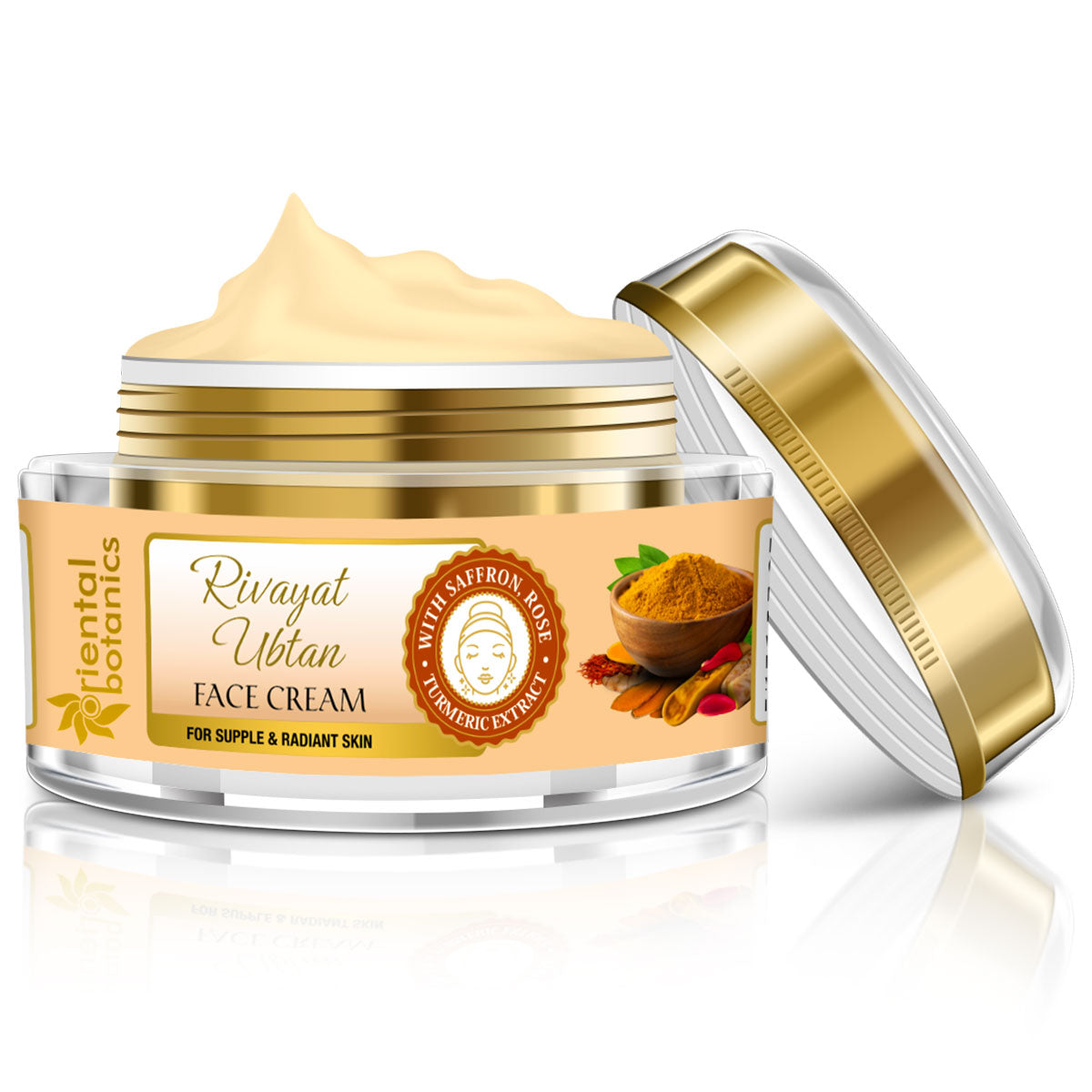 Oriental Botanics Rivayat Ubtan Face Cream For Supple and Radiant Skin With Saffron, Rose and Turmeric Extract, 50 g