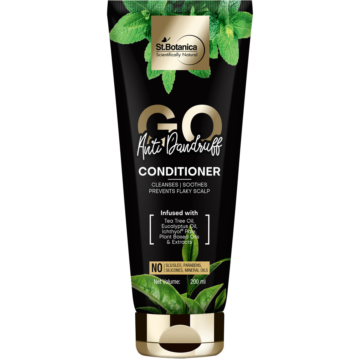 St.Botanica GO Anti-Dandruff Hair Conditioner - With Ichthyol Pale, Tea Tree, Eucalyptus Oil, Plant Based Extracts, No SLS/Sulphate, Paraben, Silicones, Colors, 200ml