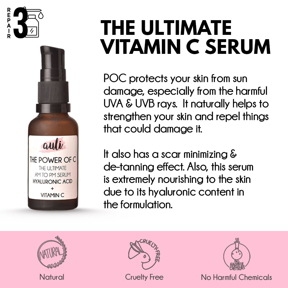 Auli Vitamin C Face Serum | Hyaluronic Acid | For all skin types | Anti-ageing and Brightening | 30ml