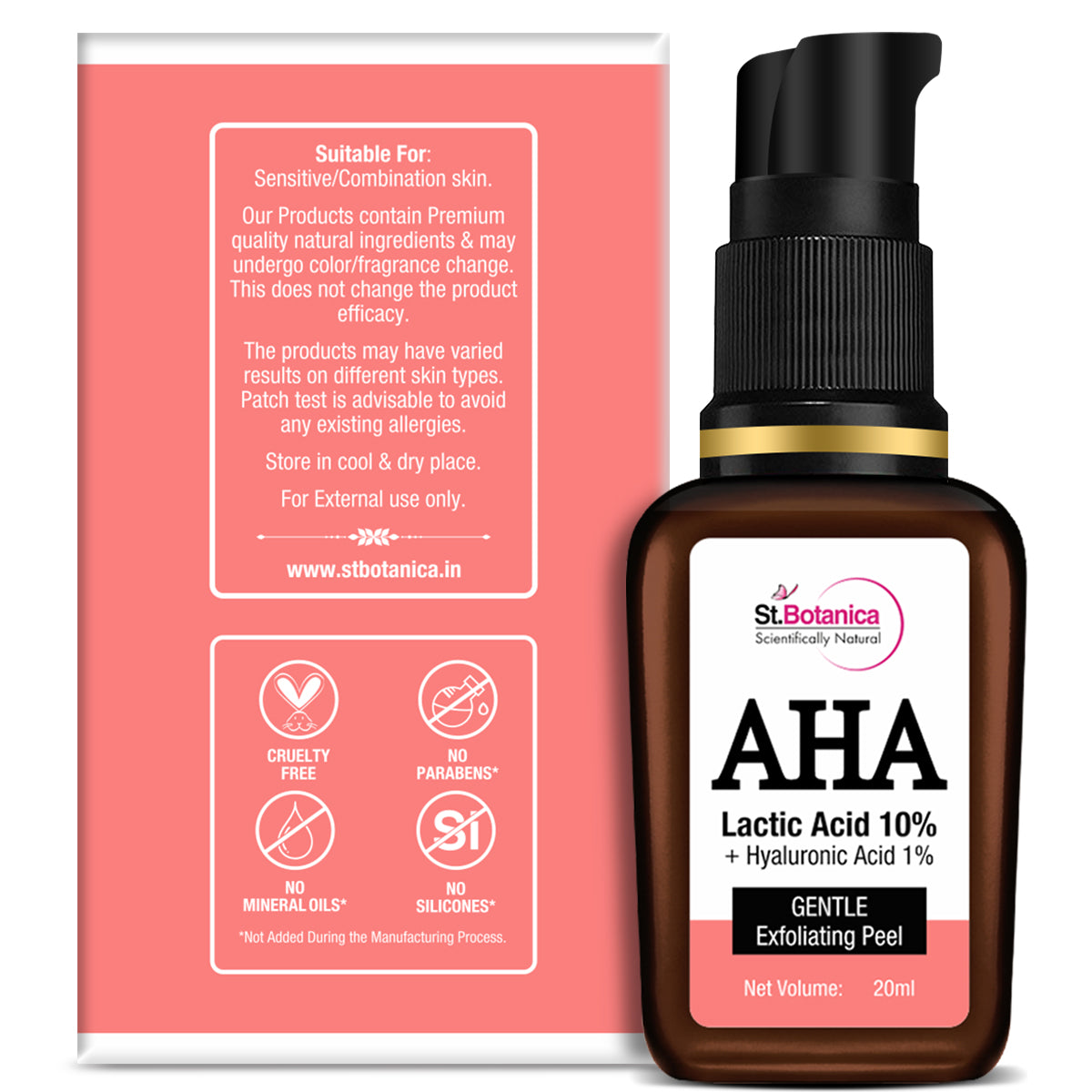 St.Botanica AHA Lactic Acid 10% & Hyaluronic Acid 1% Gentle Exfoliating Skin Peel, 20 ml