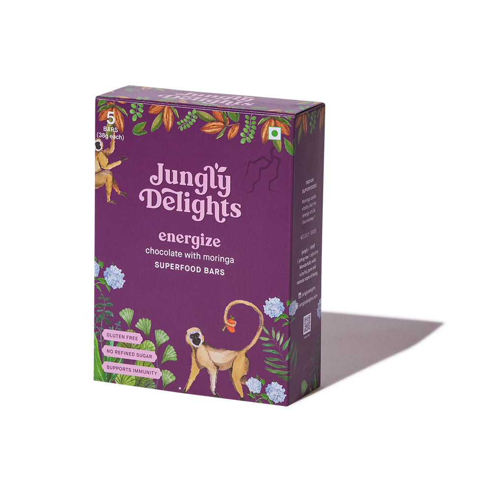 Jungly Delights Energy Bar | Chocolate with Moringa| Energize Superfood | 5NX38g