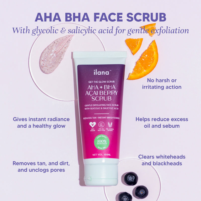Ilana Get The Glow - AHA BHA gentle exfoliating cream face scrub for bright and rejuvenated skin - 100ml