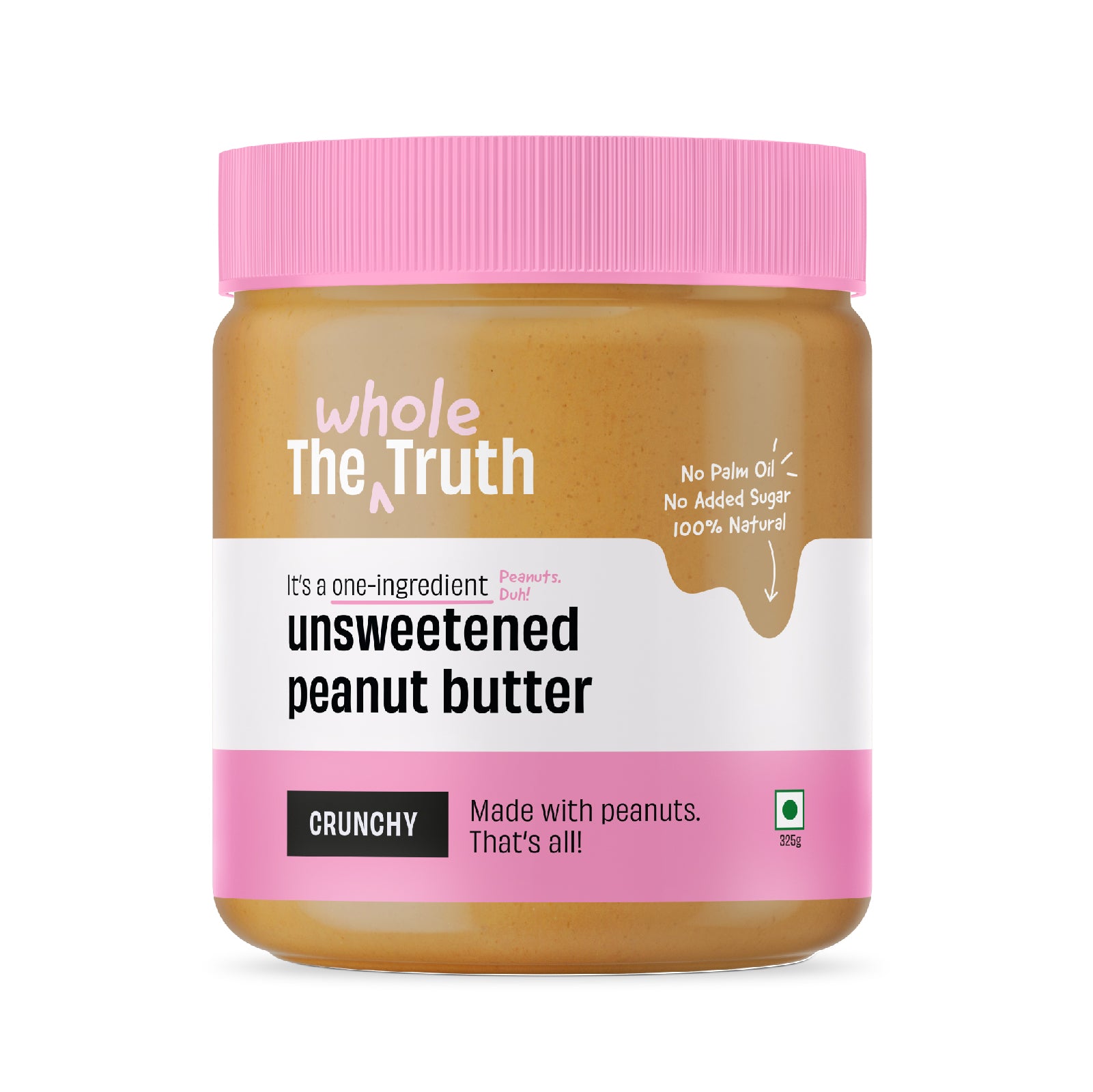 The Whole Truth - Unsweetened Peanut Butter - Crunchy | No Added Sugar | No Artificial Sweeteners | Vegan | No Gluten & Soy | No Preservatives | 100% Natural