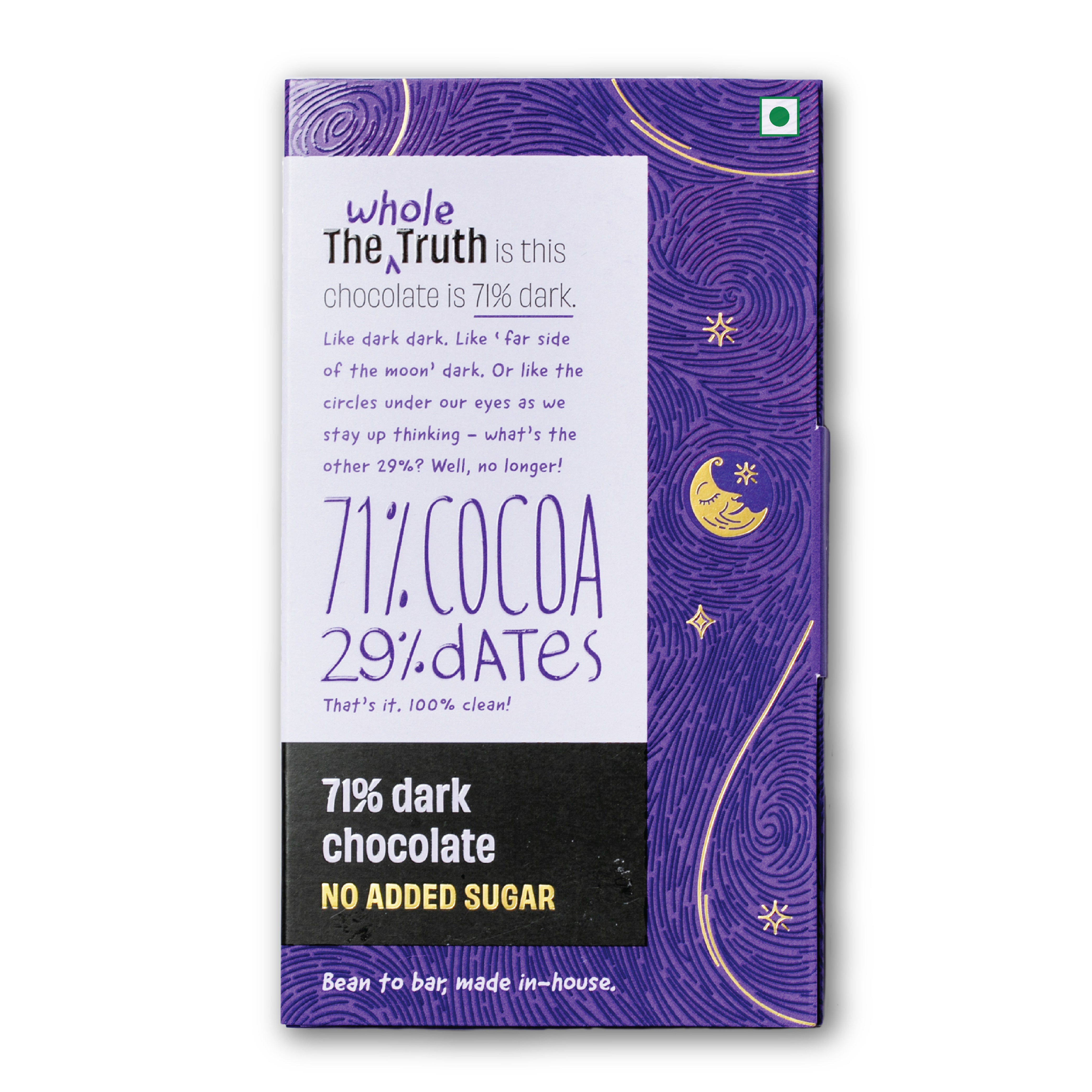 The Whole Truth - Dark Chocolate Combo | 71% Dark Chocolate | Pack of 2 | 160 g | No Added Sugar | Bean to Bar | 71% Cocoa 29% Dates
