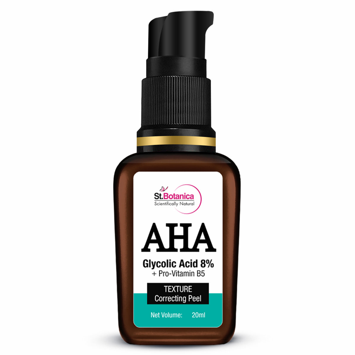 St.Botanica AHA Glycolic Acid 8% + Pro Vitamin B5 Texture Correcting Skin Peel (Face Serum), 20 ml