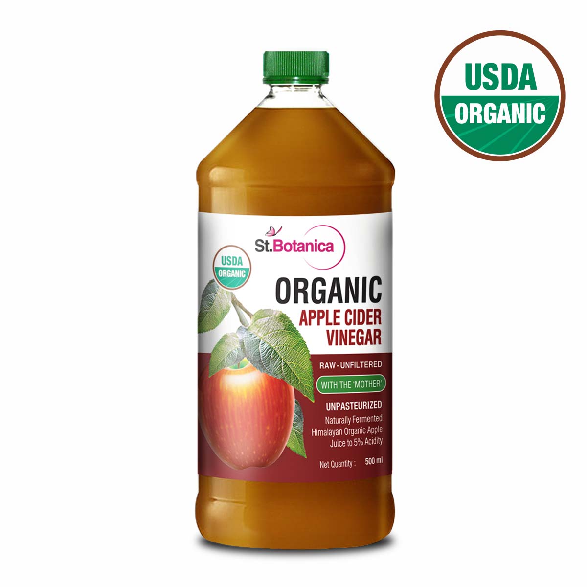 St.Botanica Usda Organic Apple Cider Vinegar - Raw, Unfiltered With Mother Vinegar - 500Ml