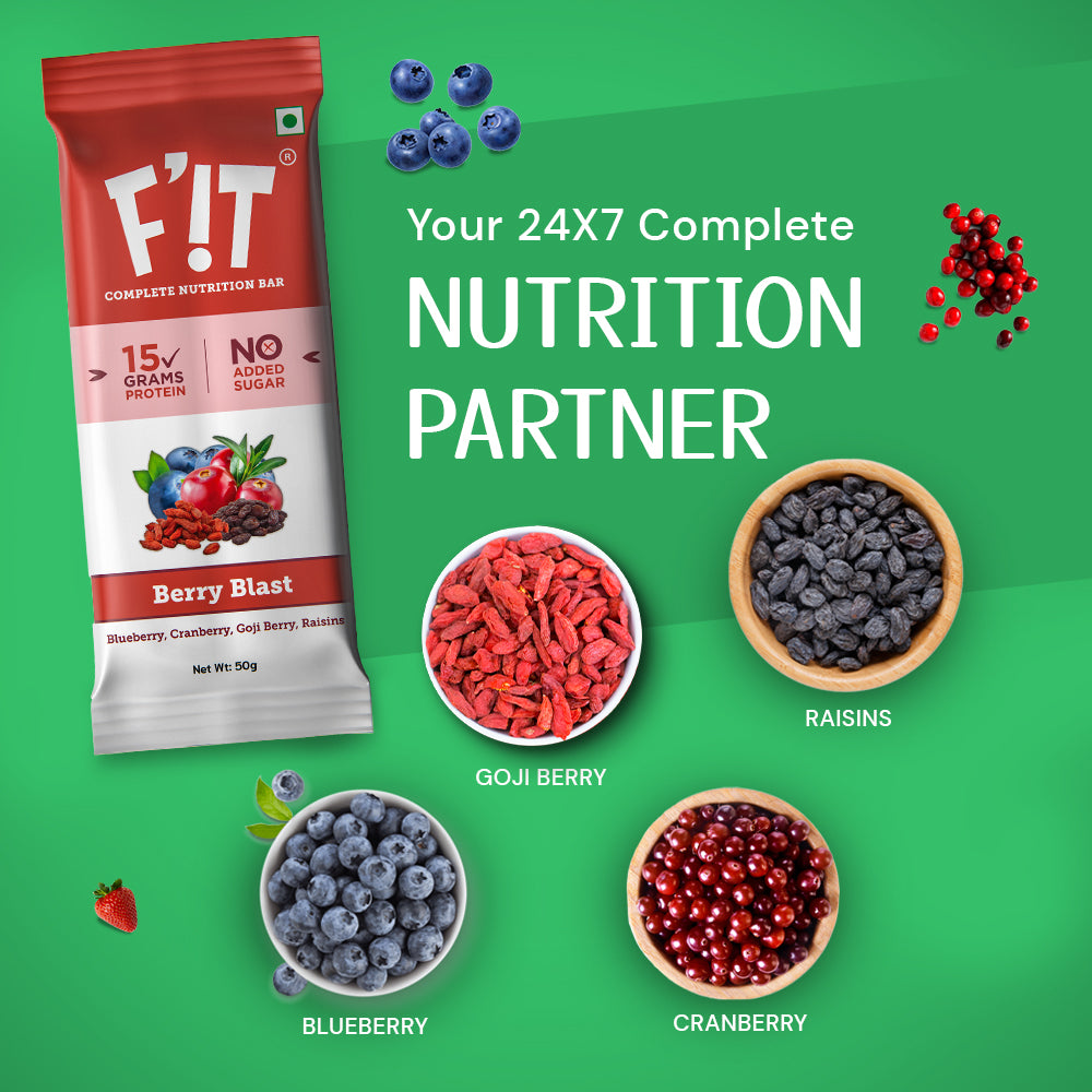 FiT Nutrition 15g Whey Protein Bar | Berry Blast | Pack of 6 x 50gm