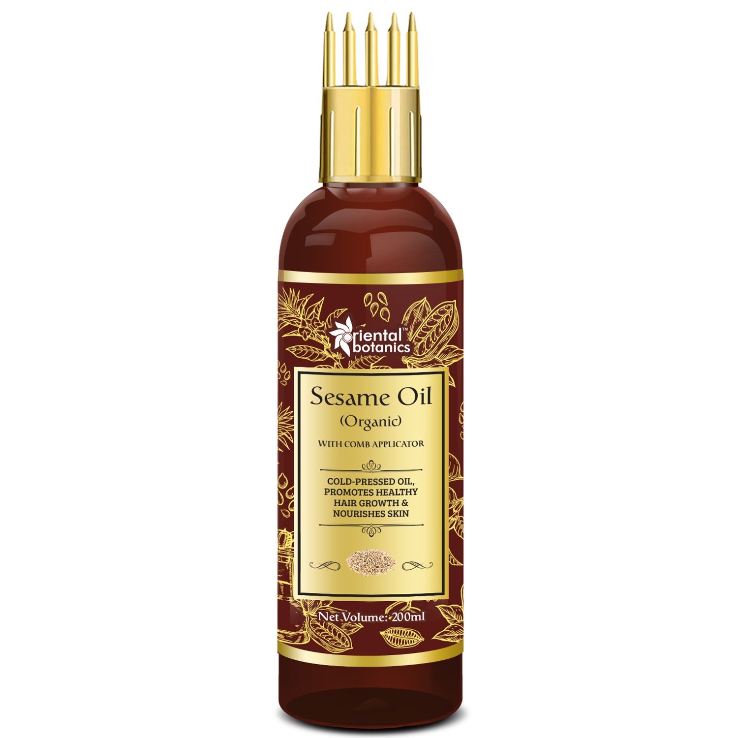 Oriental Botanics Sesame Oil for Hair and Skin Care - With Comb Applicator - Pure Oil with No Mineral Oil, Silicones, 200 ml