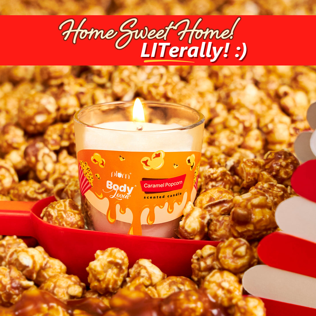 Plum BodyLovin' Caramel Popcorn Scented Candle | Long-lasting Fragrance | Evenly Melting Wax
