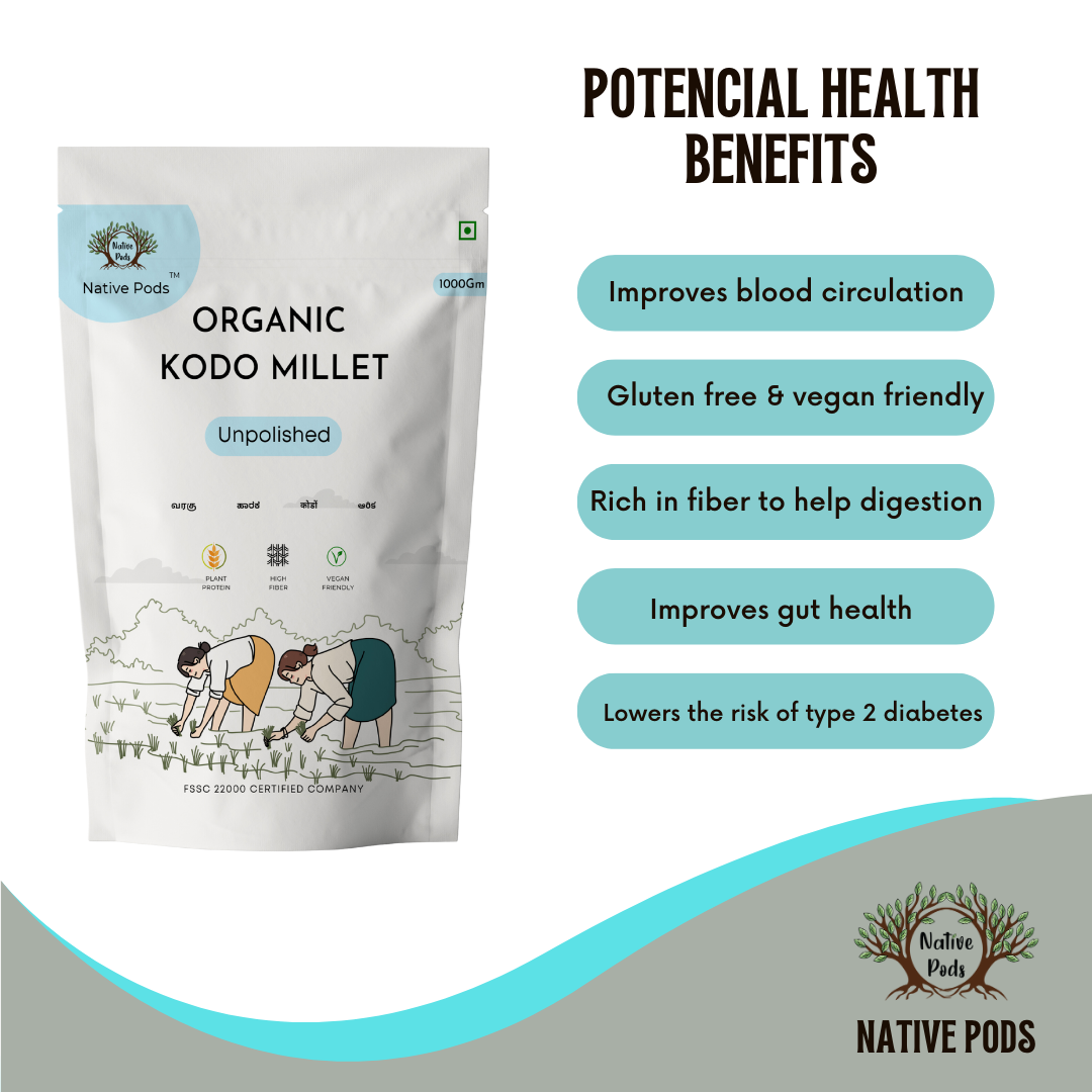 Native Pods Kodo Millet | Varagu | Harka | Arikelu | Unpolished, Natural, Organic, Gluten free