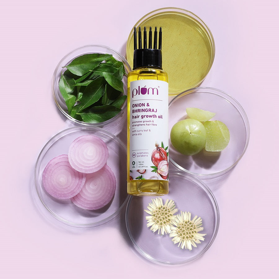 Plum Hair Growth Oil | Onion and Bhringraj  | For All Hair Types | 100ml