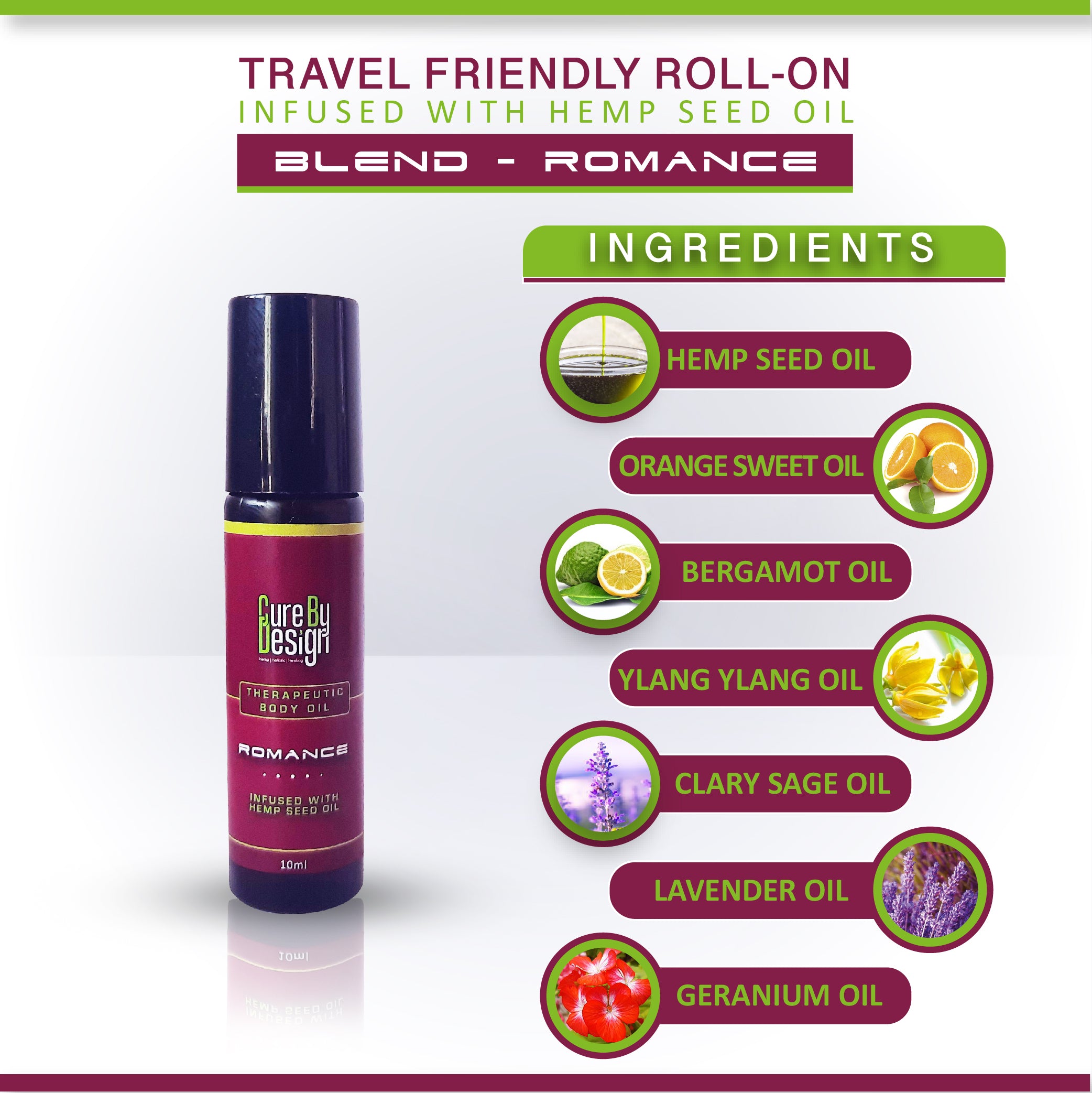 Cure By Design Therapeutic Healing  Roll on - Romance 10 ml