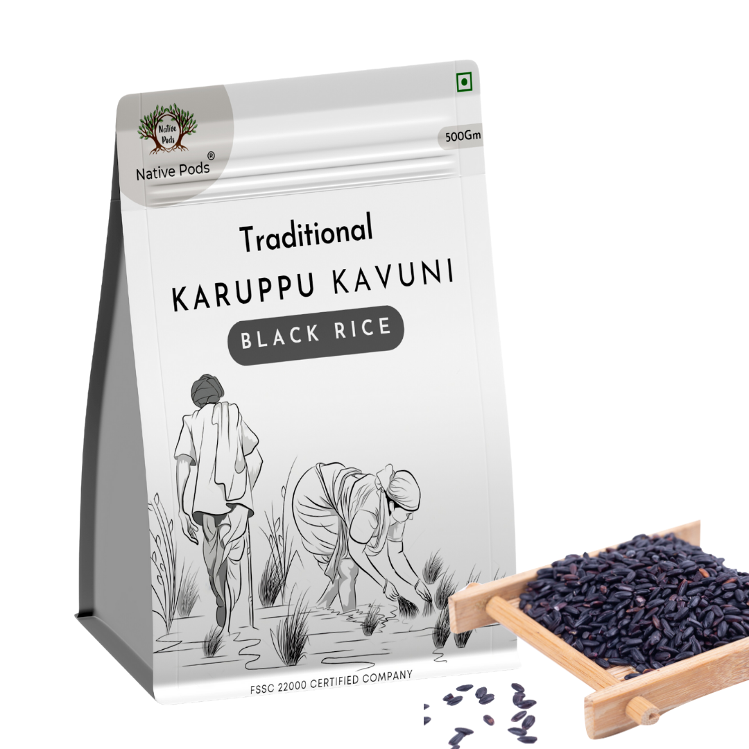 Native Pods Karuppu Kavuni Rice | 500g | Traditional Unpolished Rice | Organic Black Rice | Kowni Rice | Diabietic Friendly